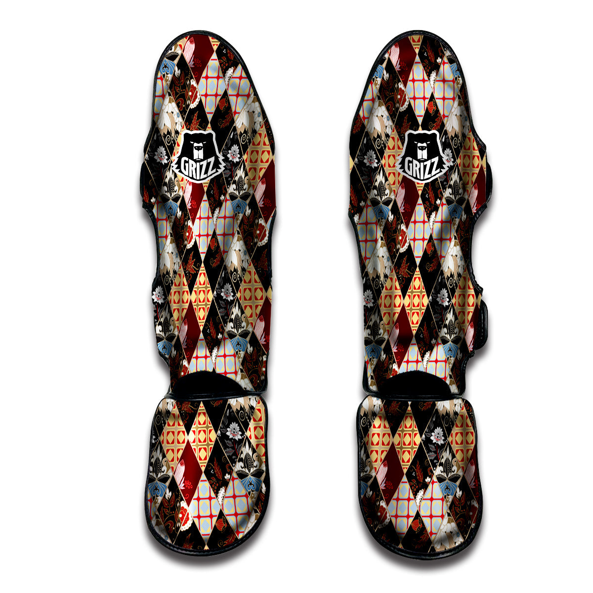 Abstract Patchwork Floral Print Pattern Muay Thai Shin Guards-grizzshop