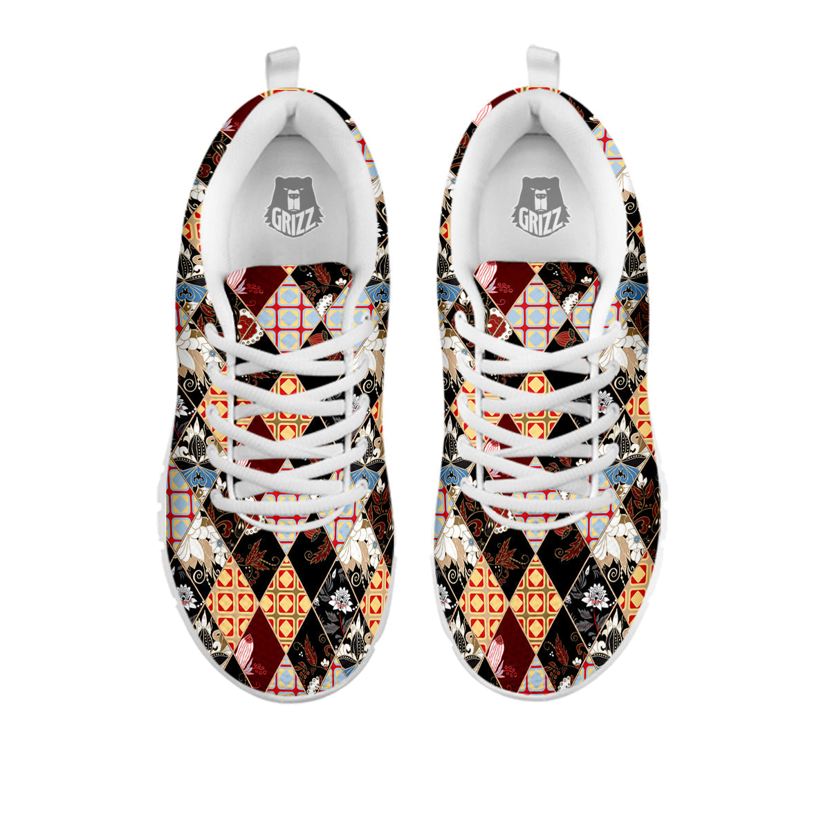 Abstract Patchwork Floral Print Pattern White Sneaker-grizzshop