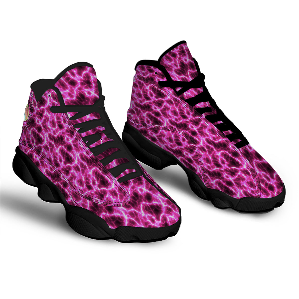 Abstract Pink Electrical Sparks Print Pattern Black Basketball Shoes-grizzshop