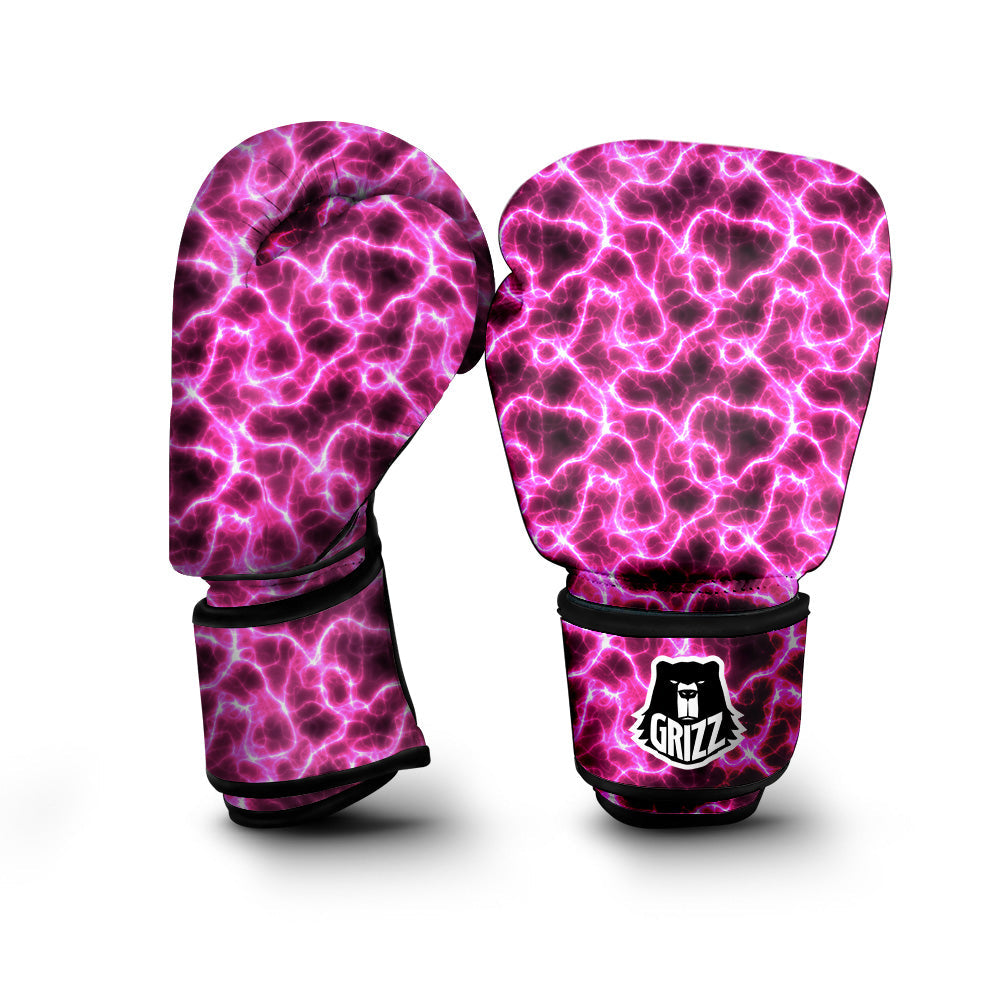 Abstract Pink Electrical Sparks Print Pattern Boxing Gloves-grizzshop