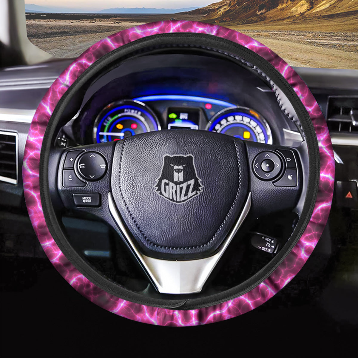 Abstract Pink Electrical Sparks Print Pattern Car Steering Wheel Cover-grizzshop