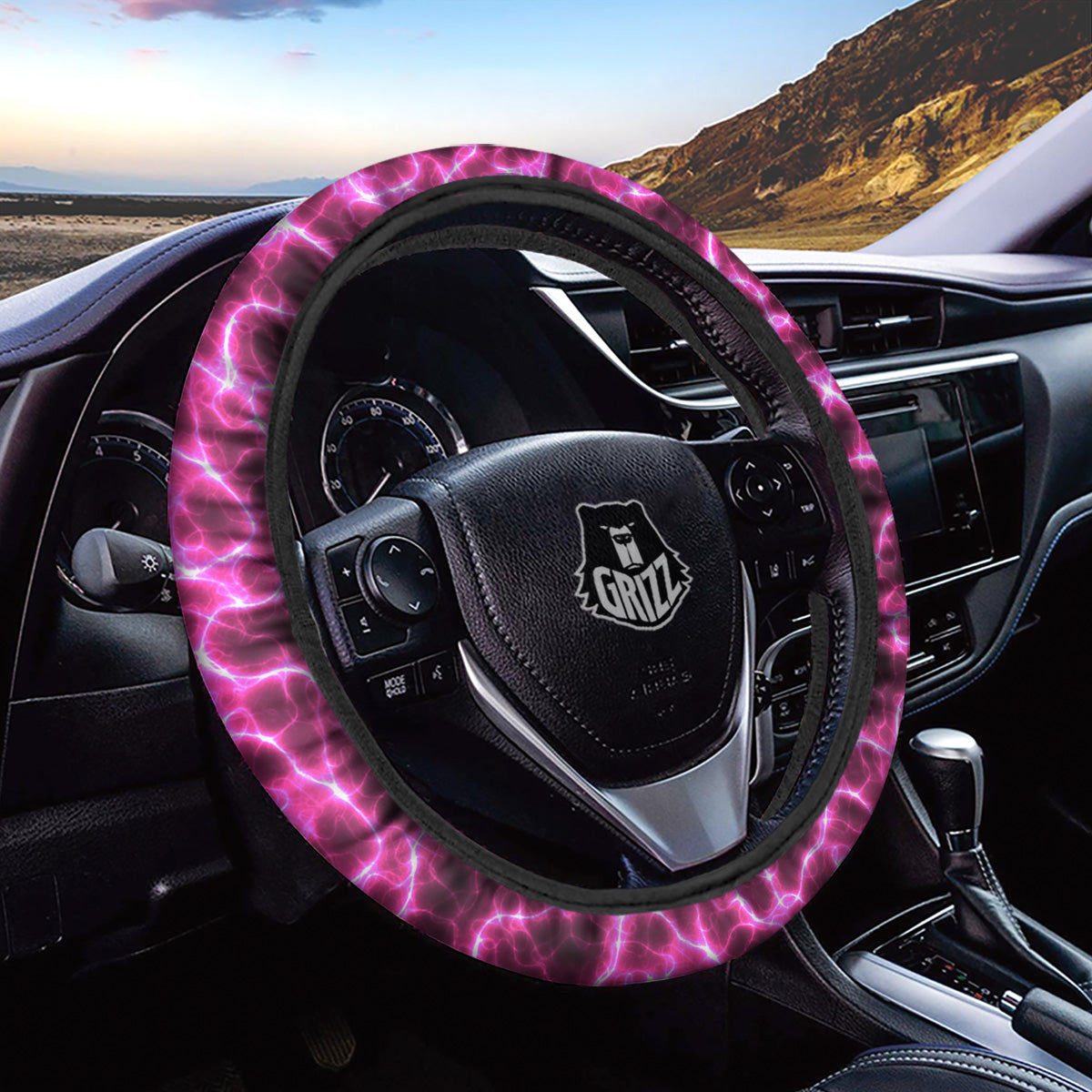 Abstract Pink Electrical Sparks Print Pattern Car Steering Wheel Cover-grizzshop