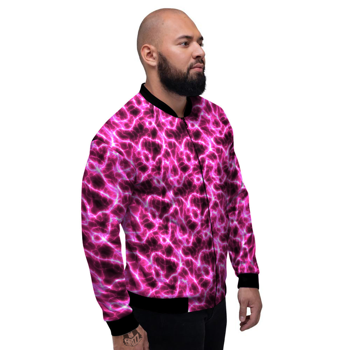 Abstract Pink Electrical Sparks Print Pattern Men's Bomber Jacket-grizzshop