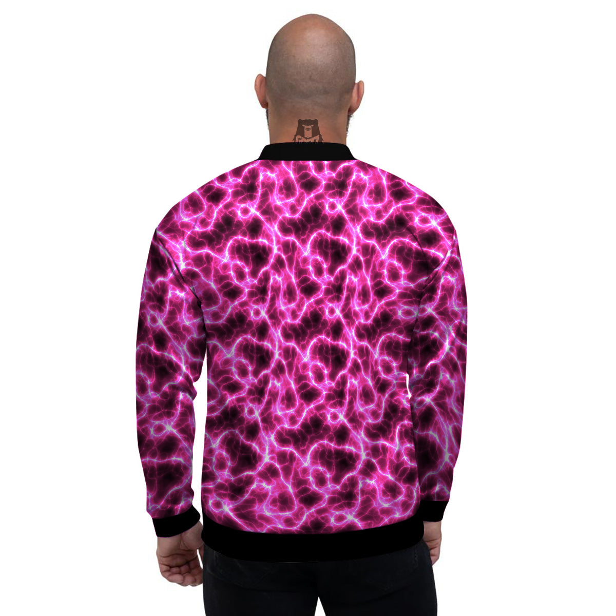 Abstract Pink Electrical Sparks Print Pattern Men's Bomber Jacket-grizzshop
