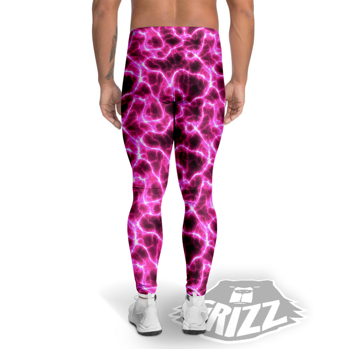 Abstract Pink Electrical Sparks Print Pattern Men's Leggings-grizzshop