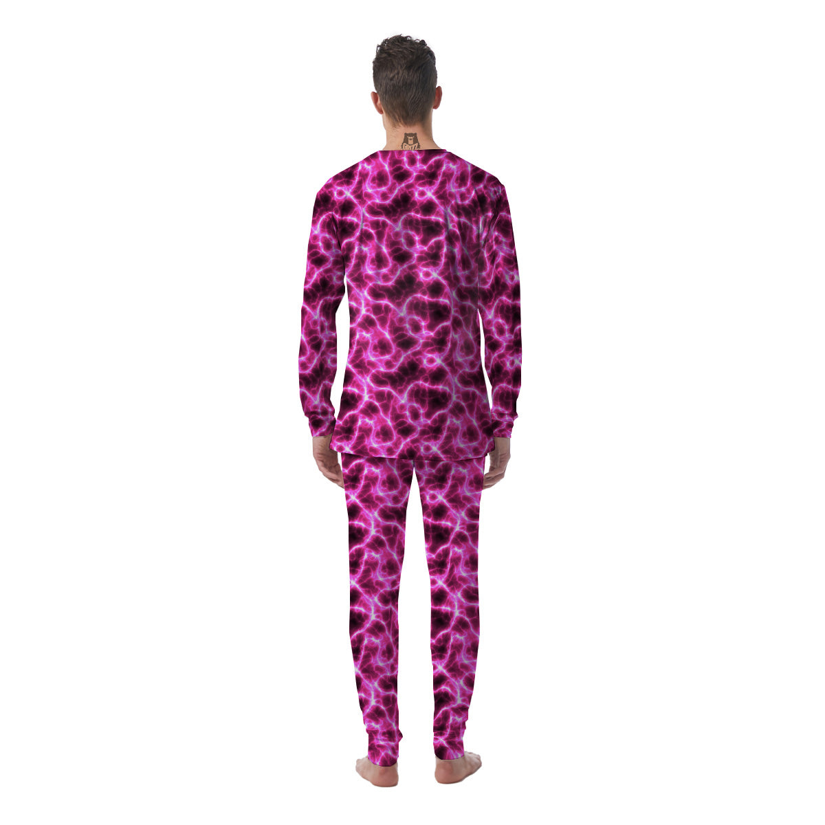 Abstract Pink Electrical Sparks Print Pattern Men's Pajamas-grizzshop