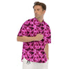 Abstract Pink Electrical Sparks Print Pattern Men's Short Sleeve Shirts-grizzshop