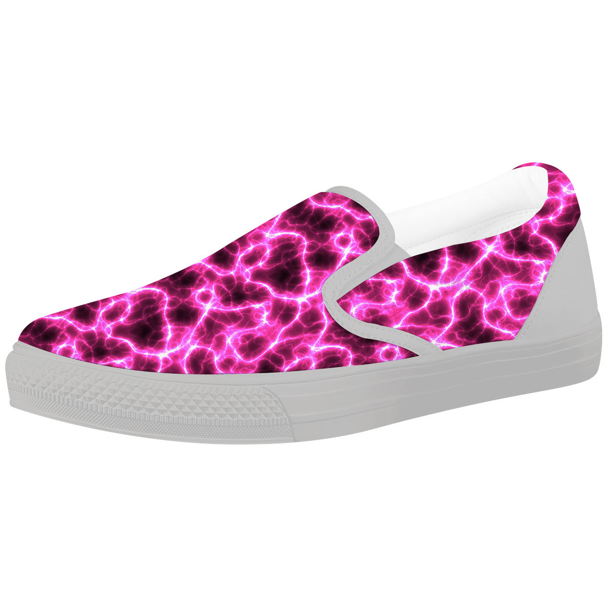 Abstract Pink Electrical Sparks Print Pattern White Slip On Shoes-grizzshop