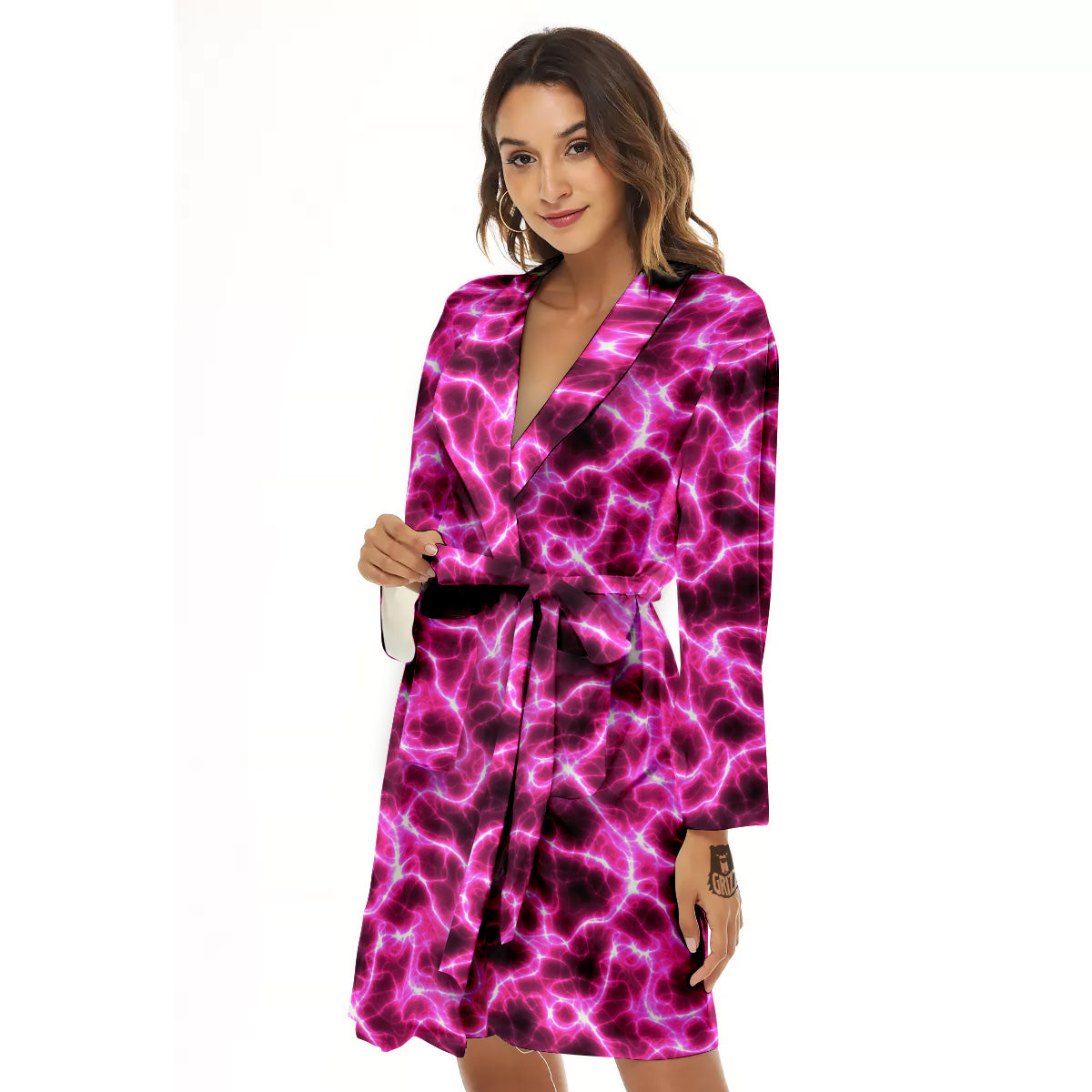 Abstract Pink Electrical Sparks Print Pattern Women's Robe-grizzshop