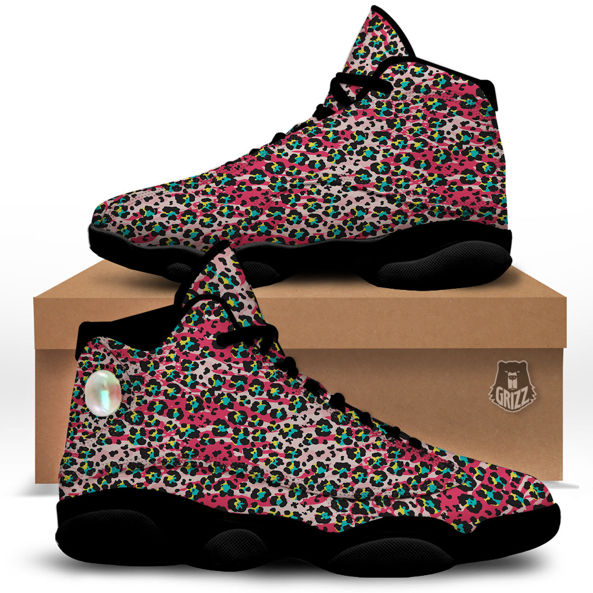 Abstract Pink Leopard Skin Print Pattern Black Basketball Shoes-grizzshop