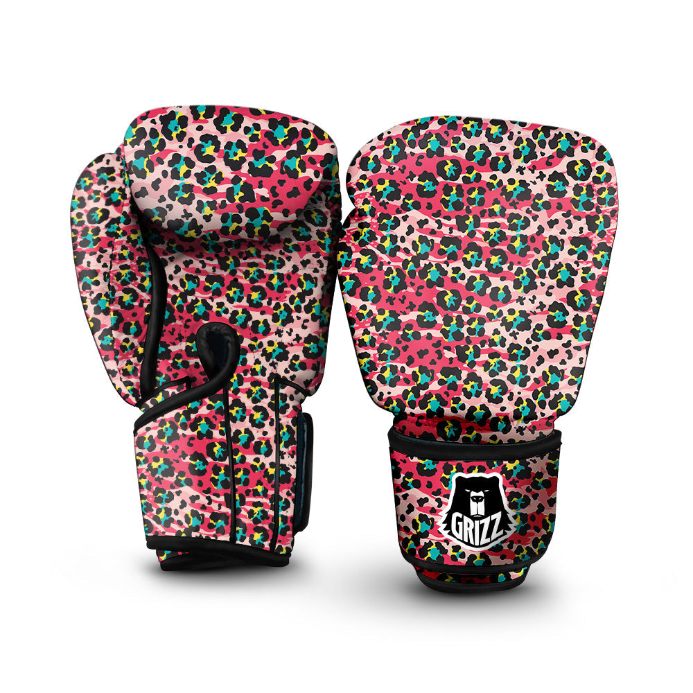 Abstract Pink Leopard Skin Print Pattern Boxing Gloves-grizzshop