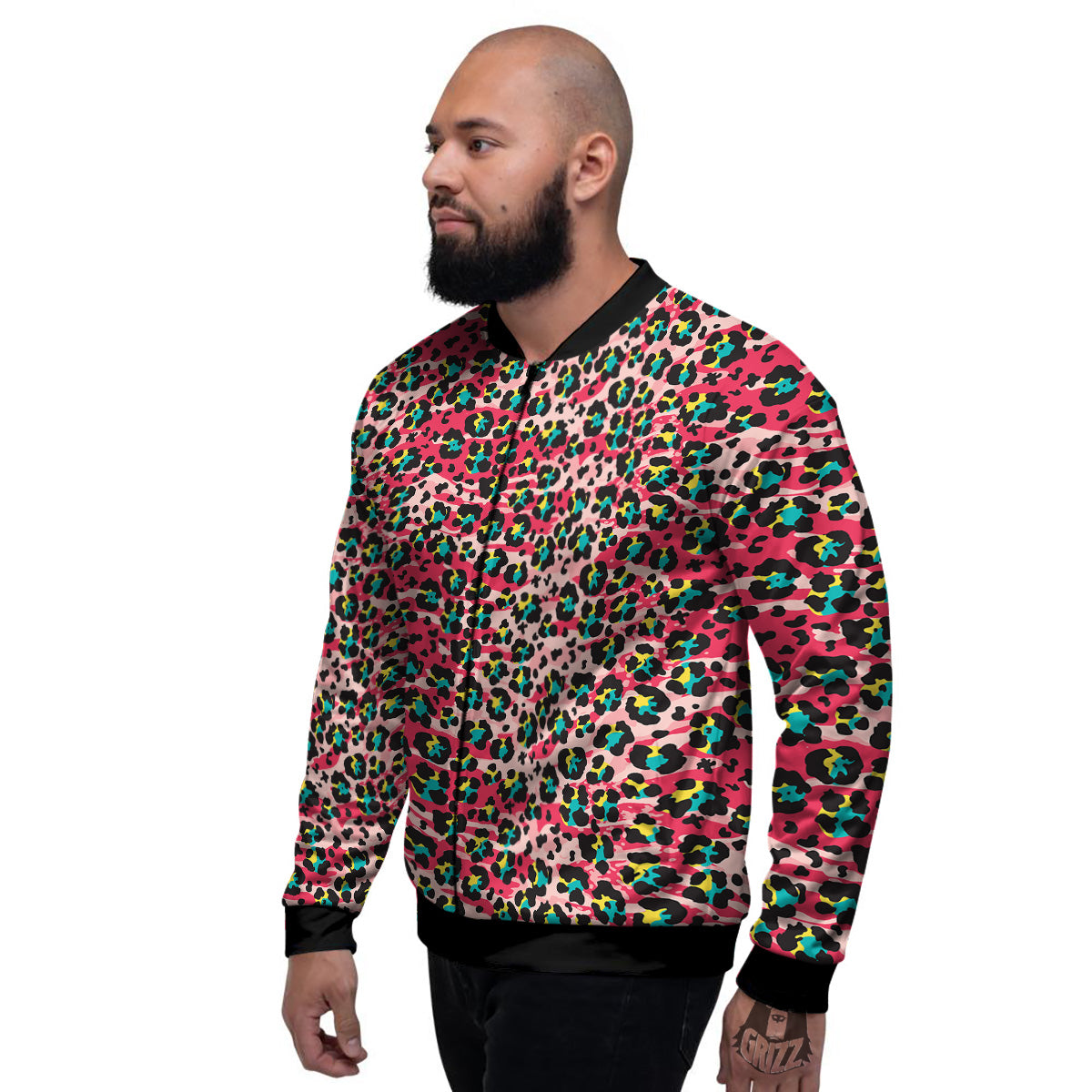 Abstract Pink Leopard Skin Print Pattern Men's Bomber Jacket-grizzshop