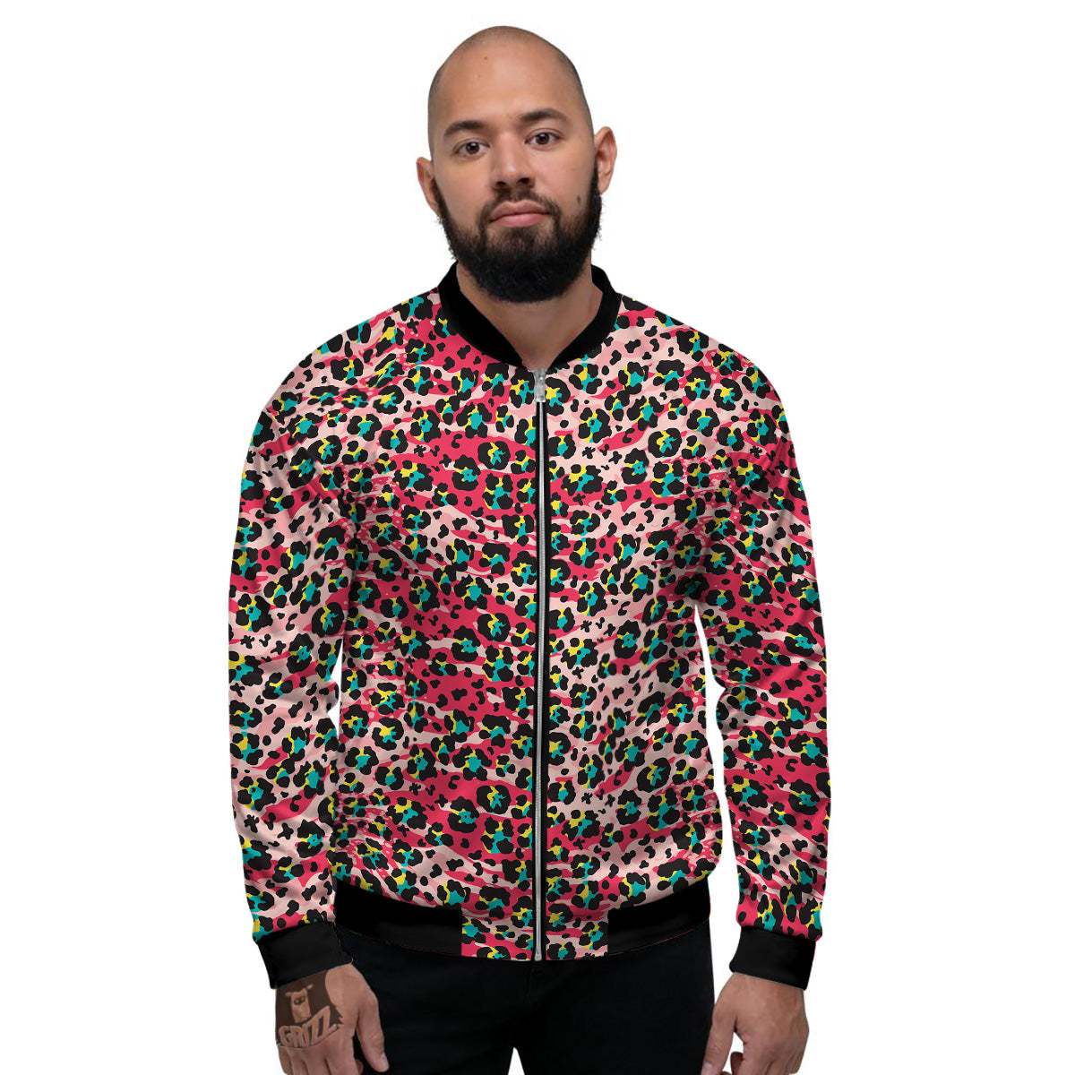Abstract Pink Leopard Skin Print Pattern Men's Bomber Jacket-grizzshop