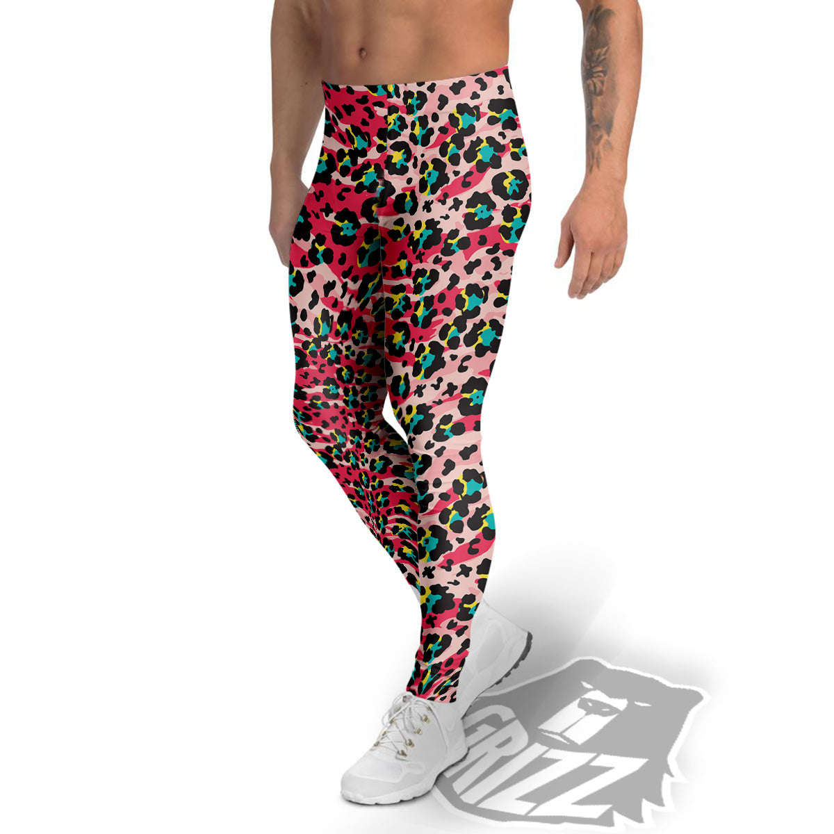 Abstract Pink Leopard Skin Print Pattern Men's Leggings-grizzshop