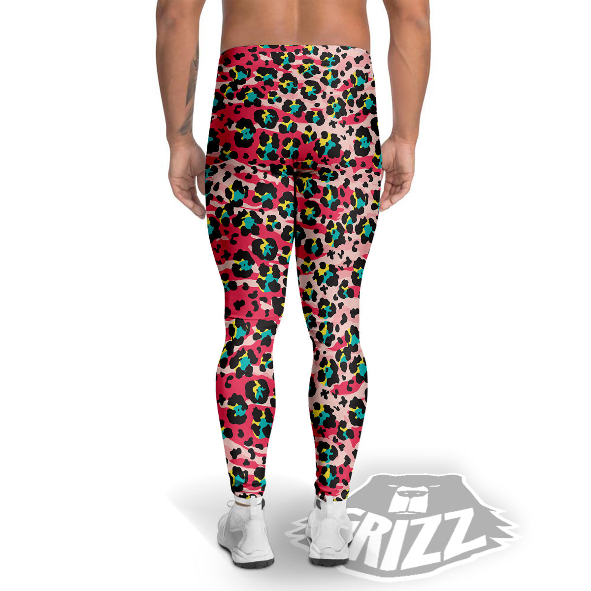 Abstract Pink Leopard Skin Print Pattern Men's Leggings-grizzshop