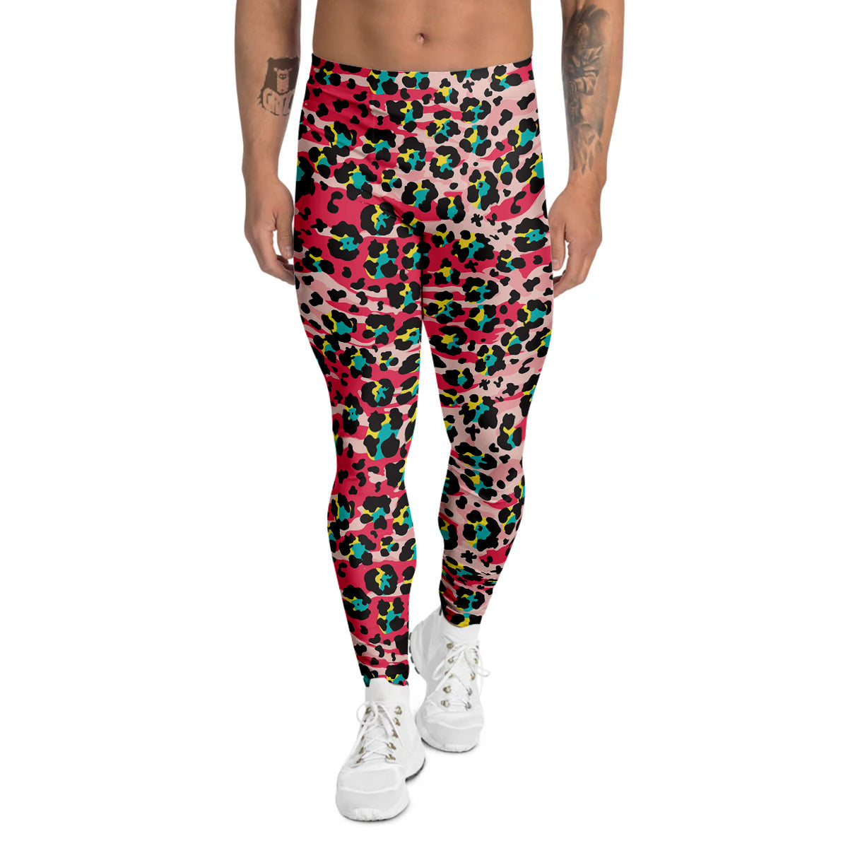 Abstract Pink Leopard Skin Print Pattern Men's Leggings-grizzshop