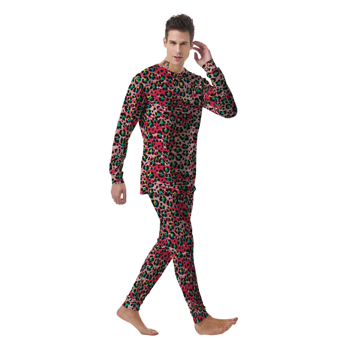 Abstract Pink Leopard Skin Print Pattern Men's Pajamas-grizzshop