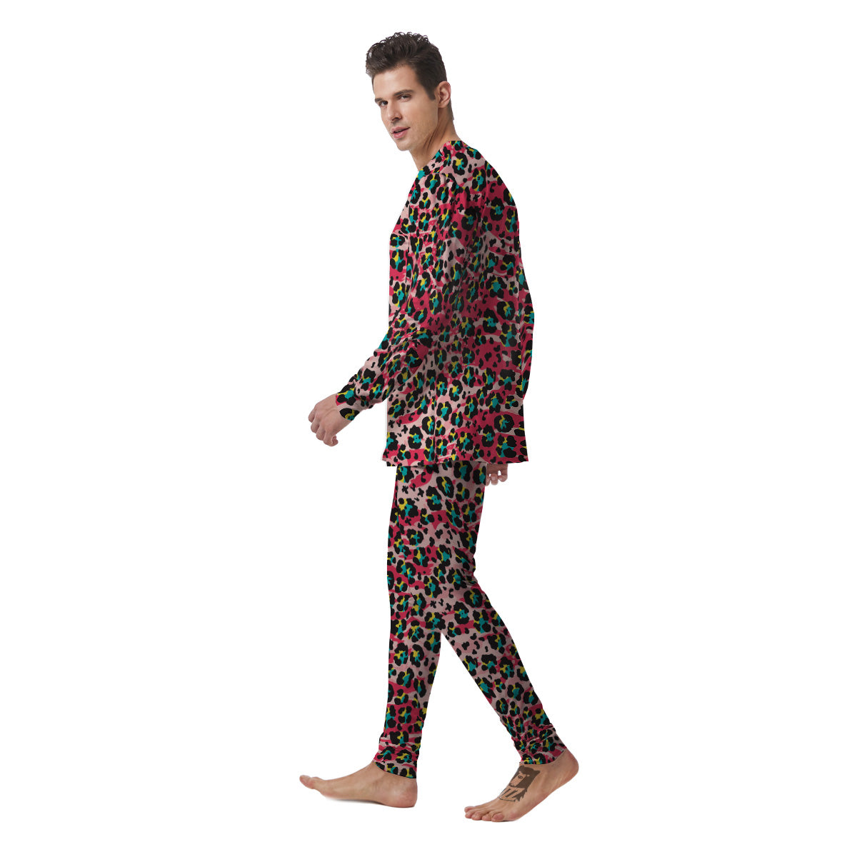 Abstract Pink Leopard Skin Print Pattern Men's Pajamas-grizzshop