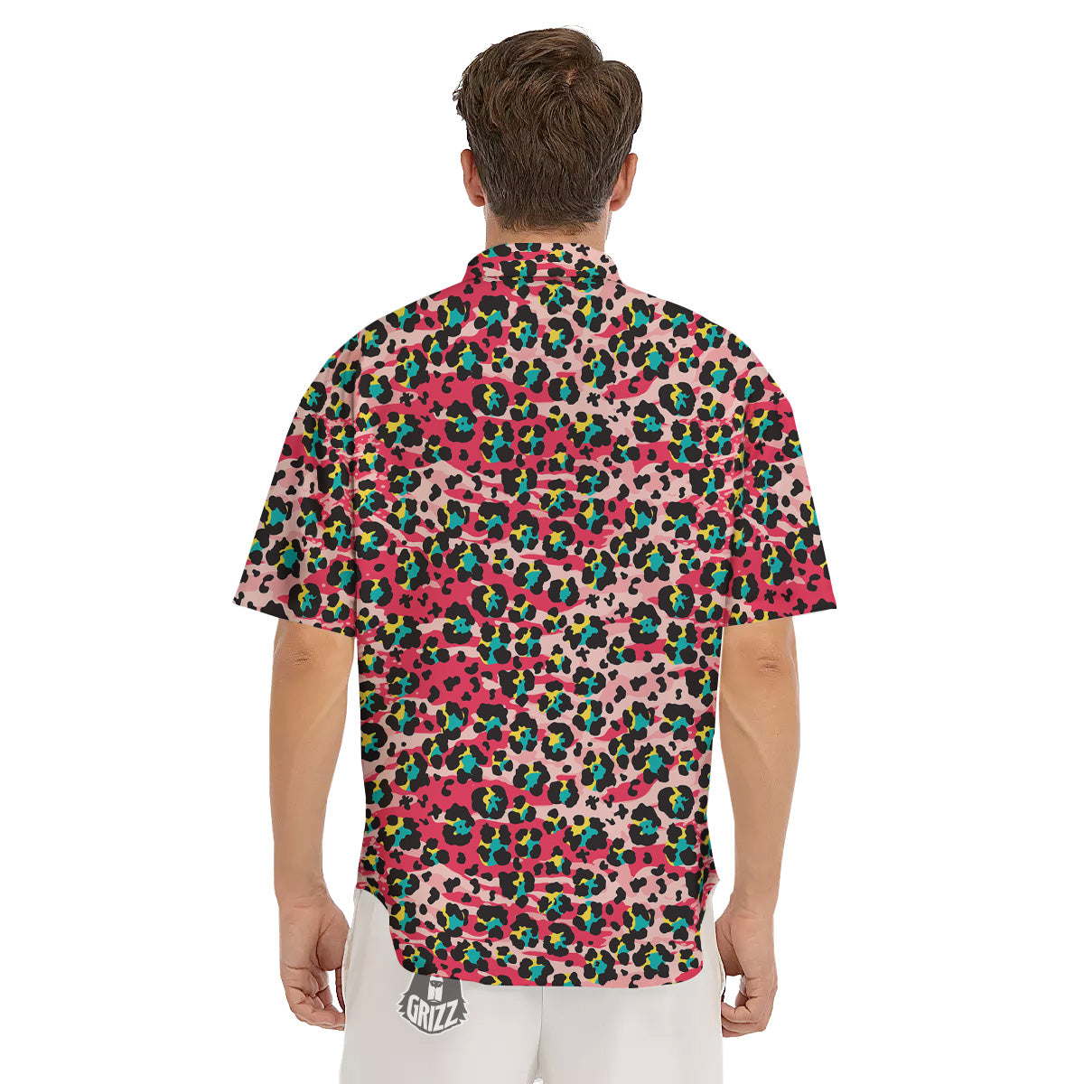 Abstract Pink Leopard Skin Print Pattern Men's Short Sleeve Shirts-grizzshop