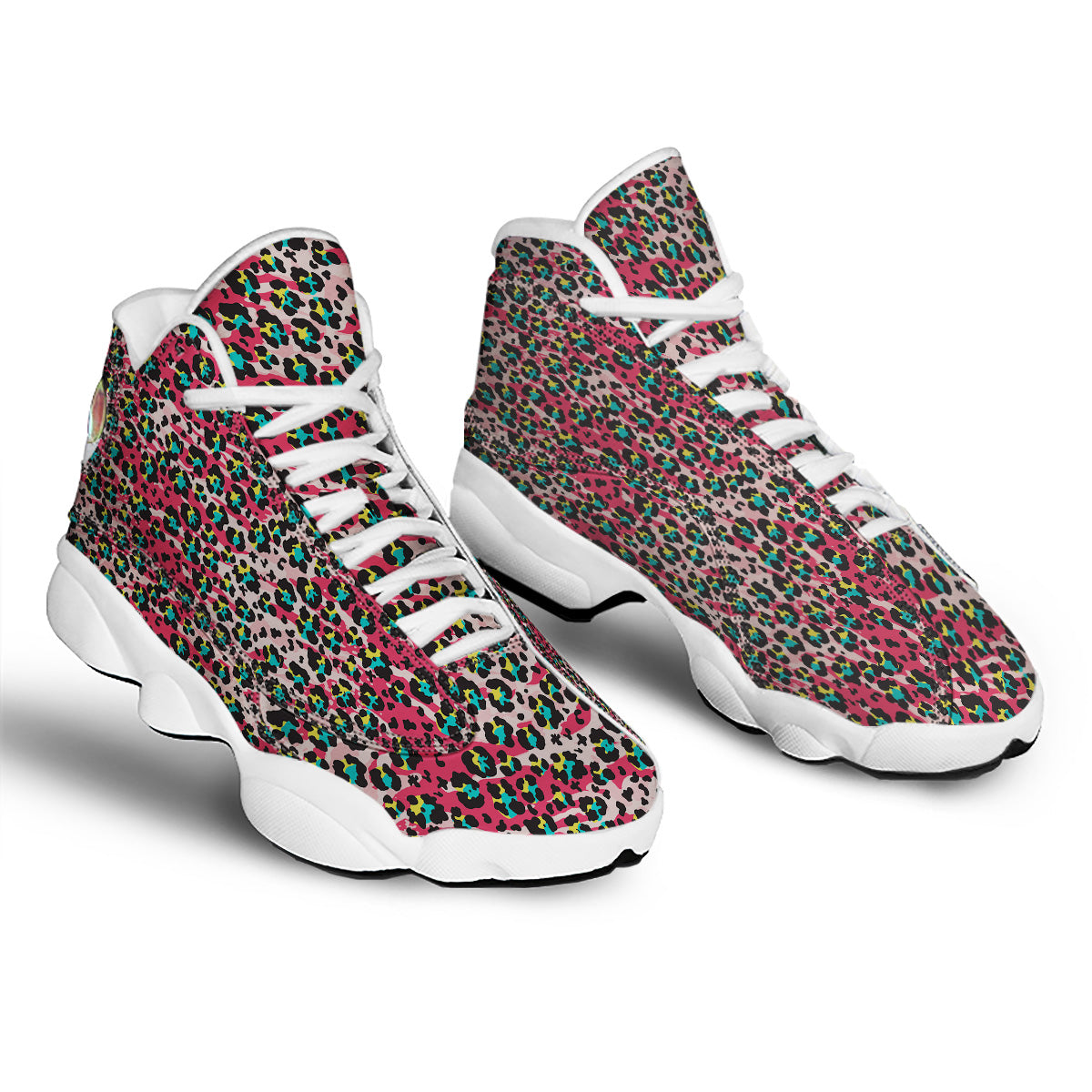Abstract Pink Leopard Skin Print Pattern White Basketball Shoes-grizzshop