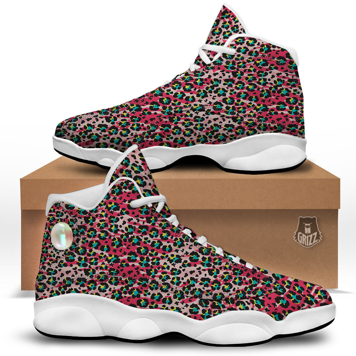 Abstract Pink Leopard Skin Print Pattern White Basketball Shoes-grizzshop