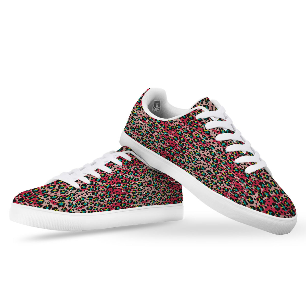 Abstract Pink Leopard Skin Print Pattern White Low Top Sneakers-grizzshop