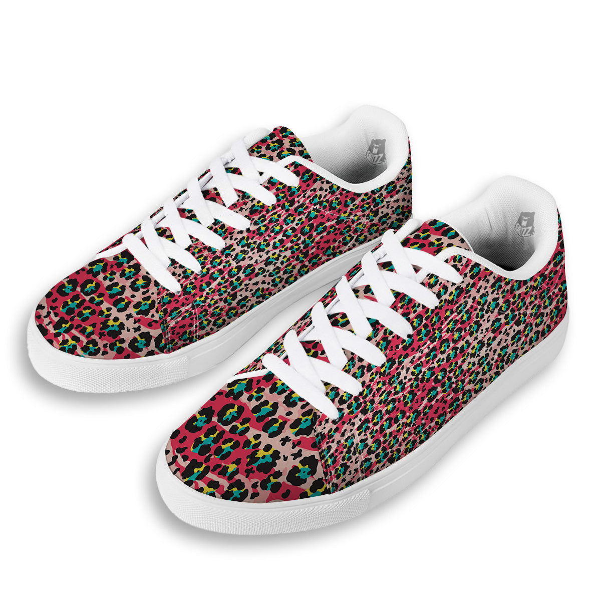 Abstract Pink Leopard Skin Print Pattern White Low Top Sneakers-grizzshop