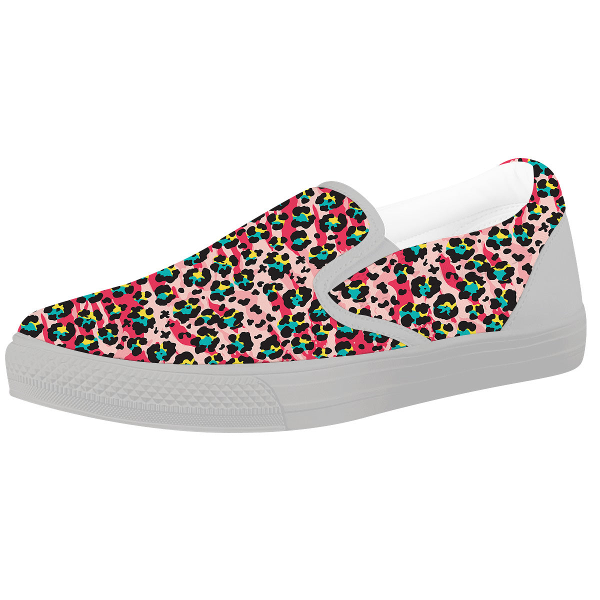 Abstract Pink Leopard Skin Print Pattern White Slip On Shoes-grizzshop