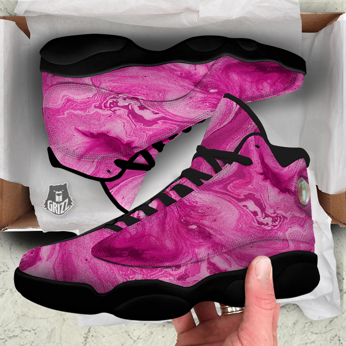 Abstract Pink Marble Print Black Basketball Shoes-grizzshop