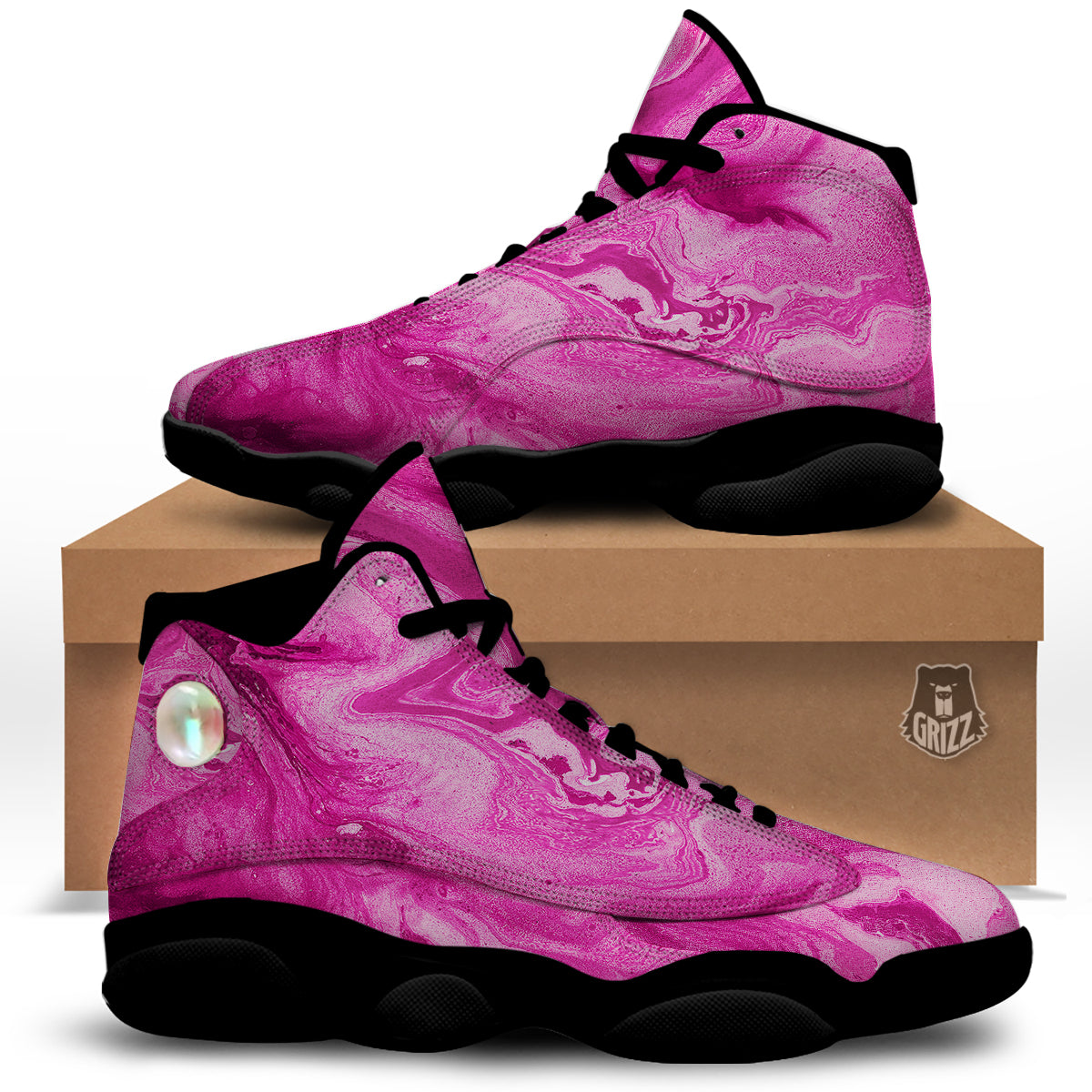 Abstract Pink Marble Print Black Basketball Shoes-grizzshop