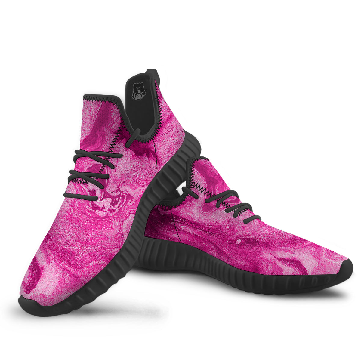 Abstract Pink Marble Print Black Walking Shoes-grizzshop