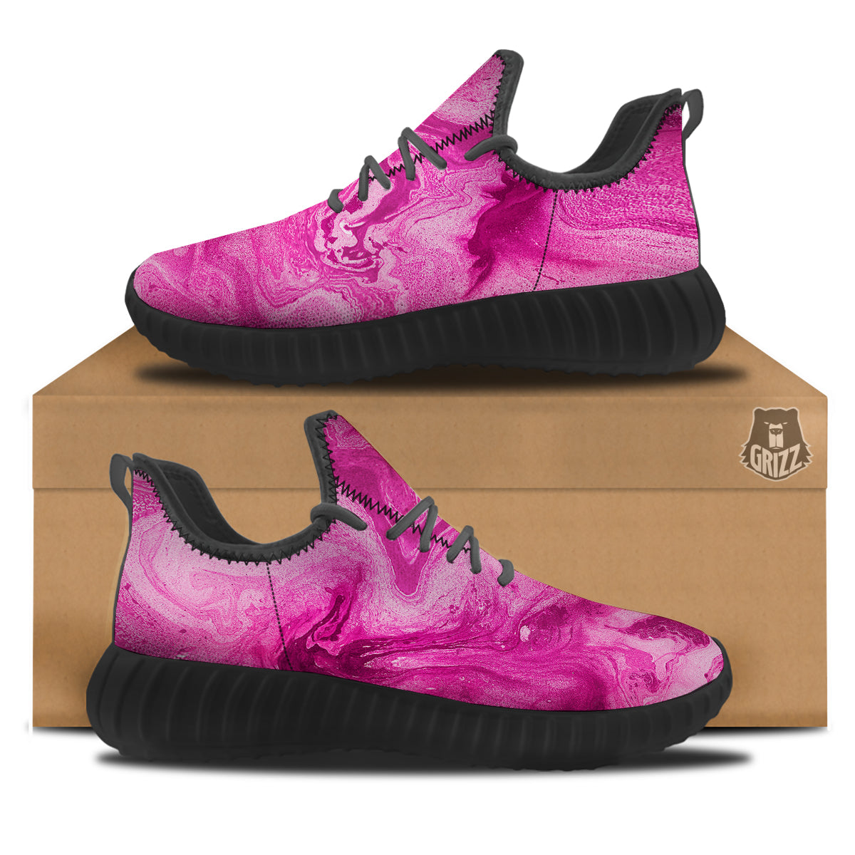 Abstract Pink Marble Print Black Walking Shoes-grizzshop