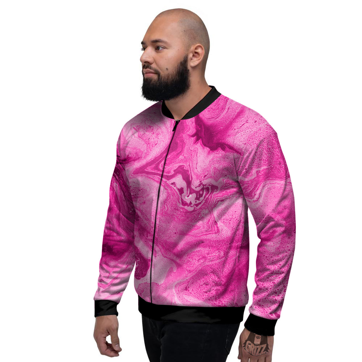 Abstract Pink Marble Print Men's Bomber Jacket-grizzshop