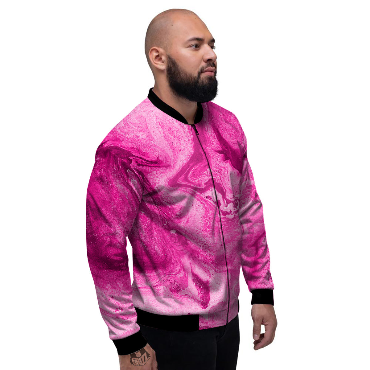 Abstract Pink Marble Print Men's Bomber Jacket-grizzshop