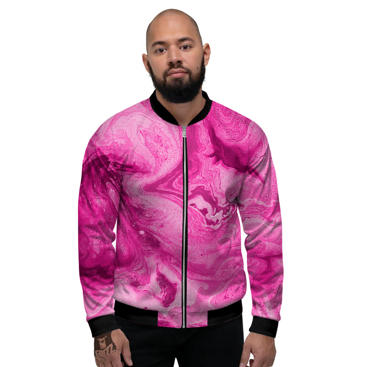 Abstract Pink Marble Print Men's Bomber Jacket-grizzshop