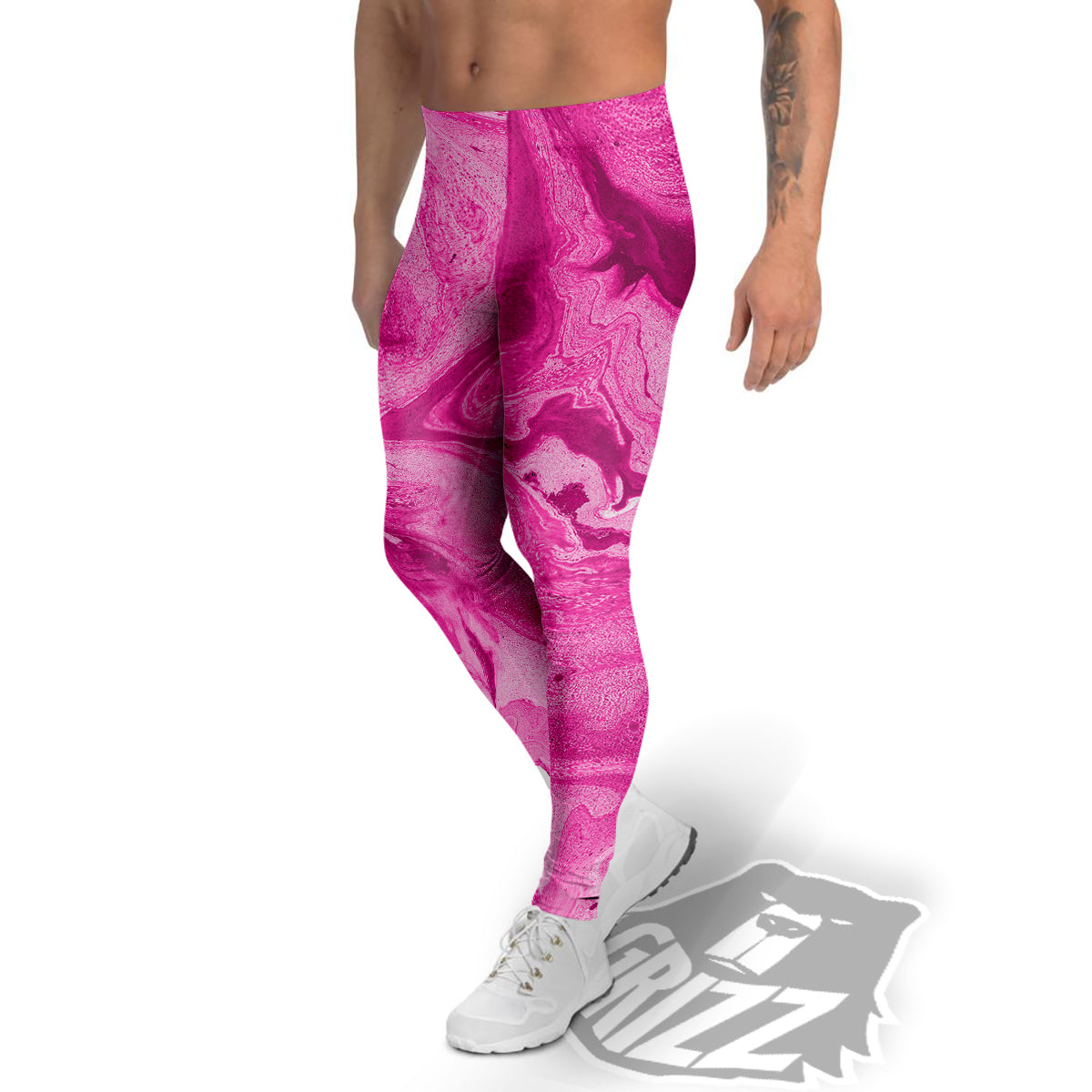 Abstract Pink Marble Print Men's Leggings-grizzshop