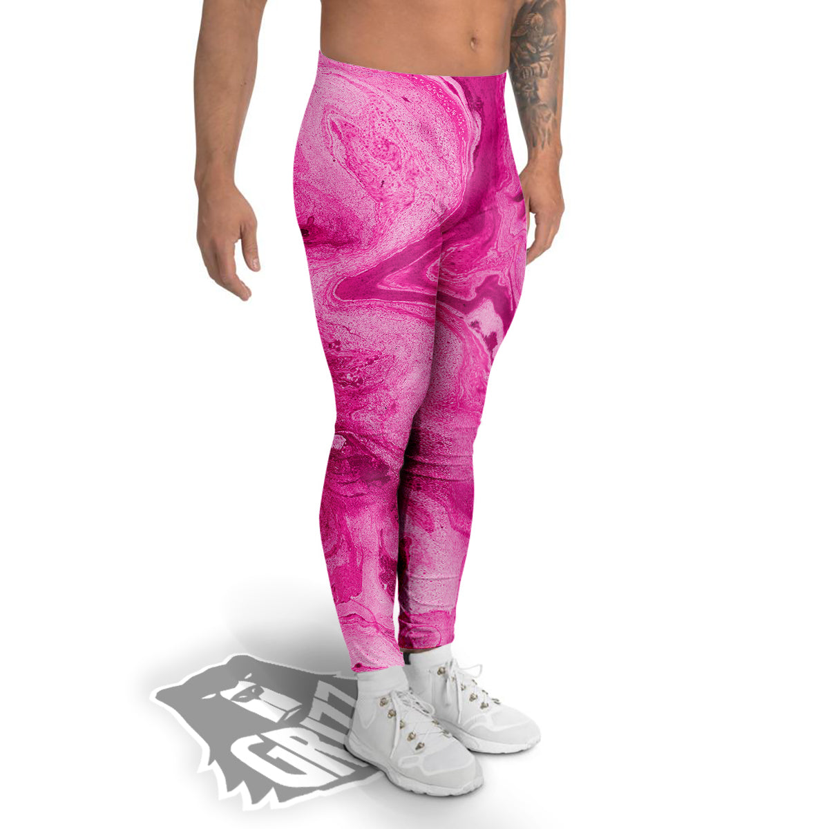 Abstract Pink Marble Print Men's Leggings-grizzshop