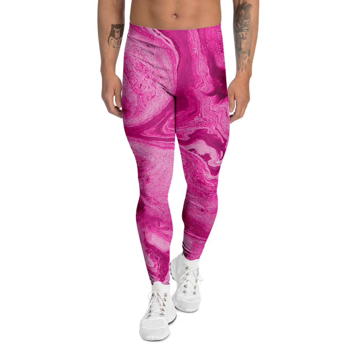 Abstract Pink Marble Print Men's Leggings-grizzshop