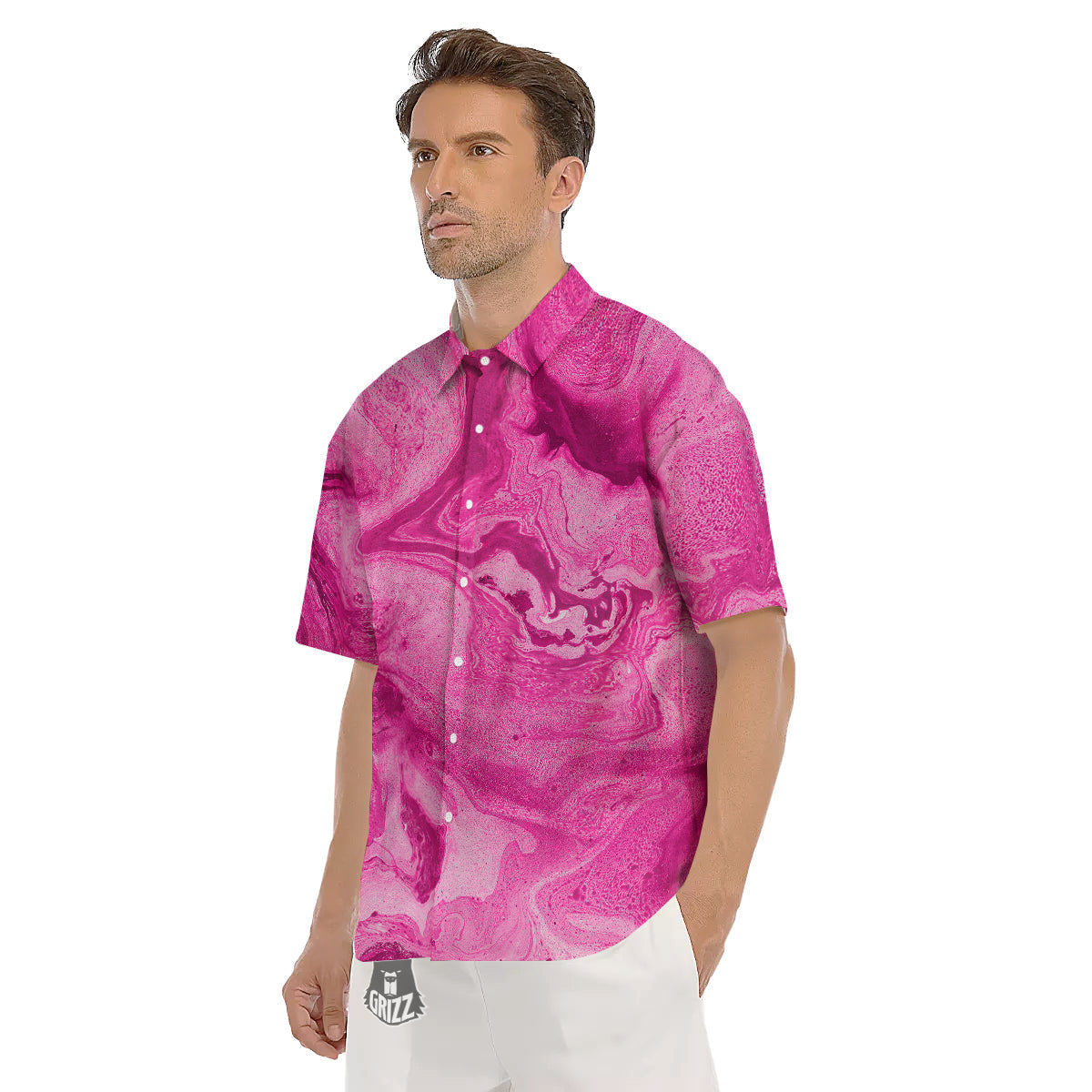 Abstract Pink Marble Print Men's Short Sleeve Shirts-grizzshop