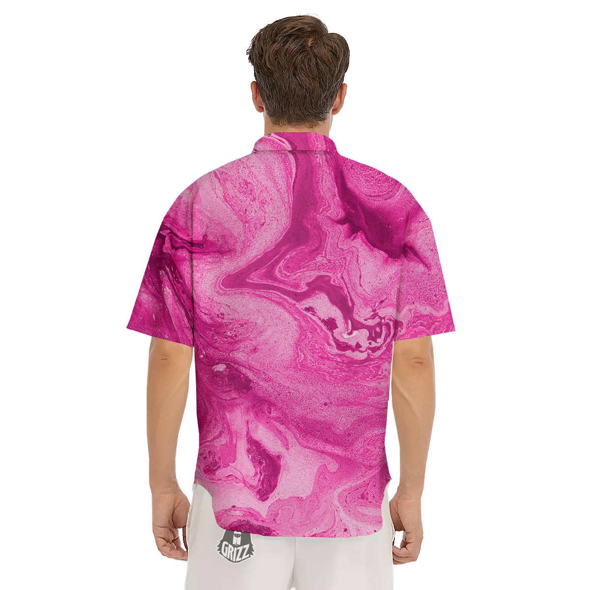 Abstract Pink Marble Print Men's Short Sleeve Shirts-grizzshop