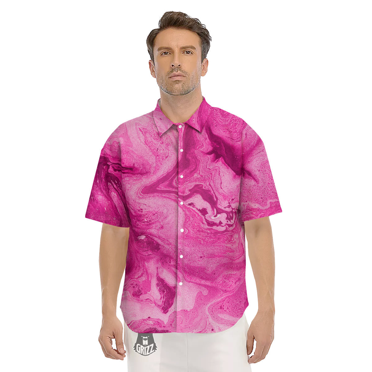 Abstract Pink Marble Print Men's Short Sleeve Shirts-grizzshop