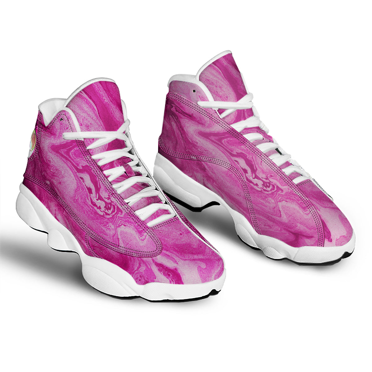 Abstract Pink Marble Print White Basketball Shoes-grizzshop