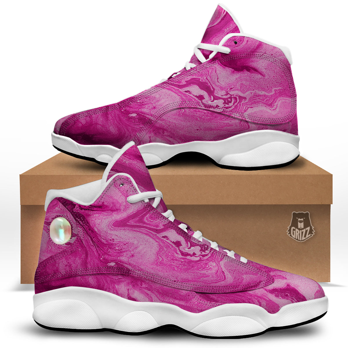 Abstract Pink Marble Print White Basketball Shoes-grizzshop