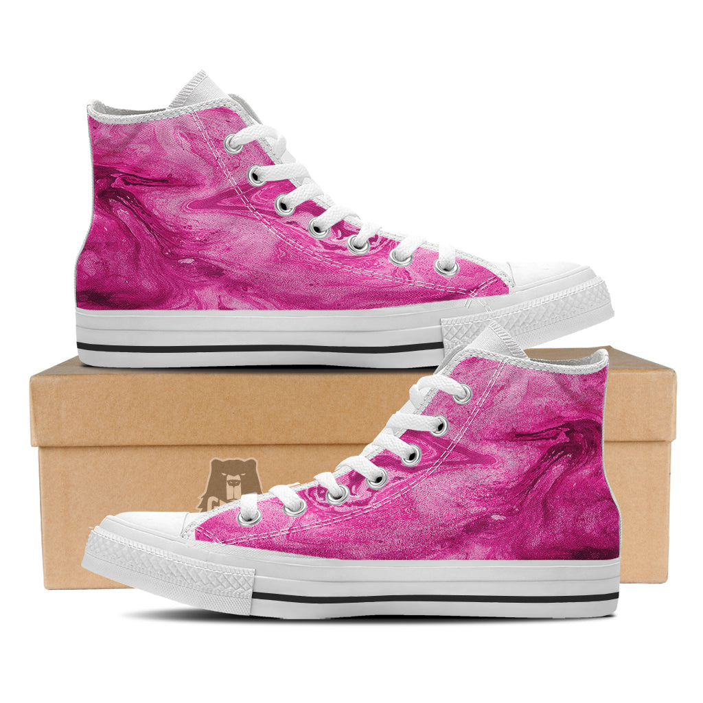 Abstract Pink Marble Print White High Top Shoes-grizzshop