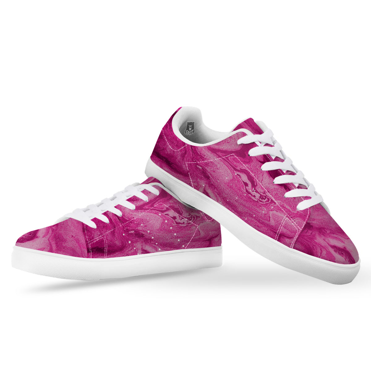 Abstract Pink Marble Print White Low Top Sneakers-grizzshop