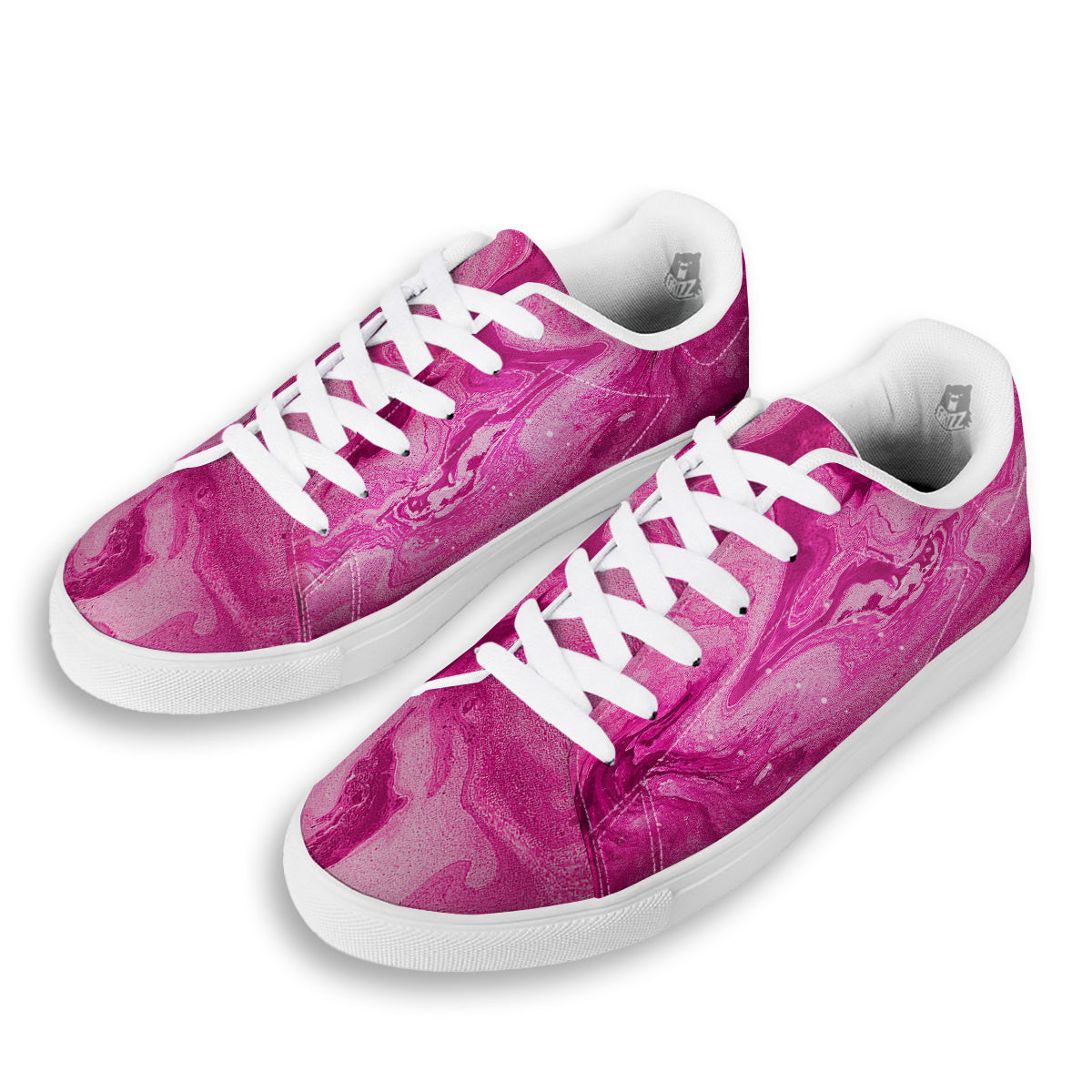 Abstract Pink Marble Print White Low Top Sneakers-grizzshop