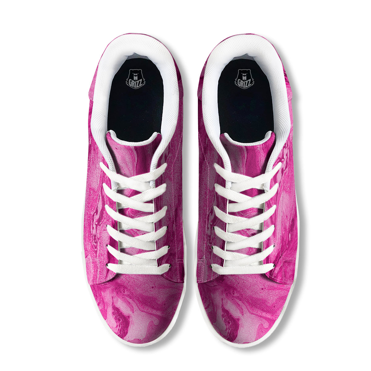 Abstract Pink Marble Print White Low Top Sneakers-grizzshop