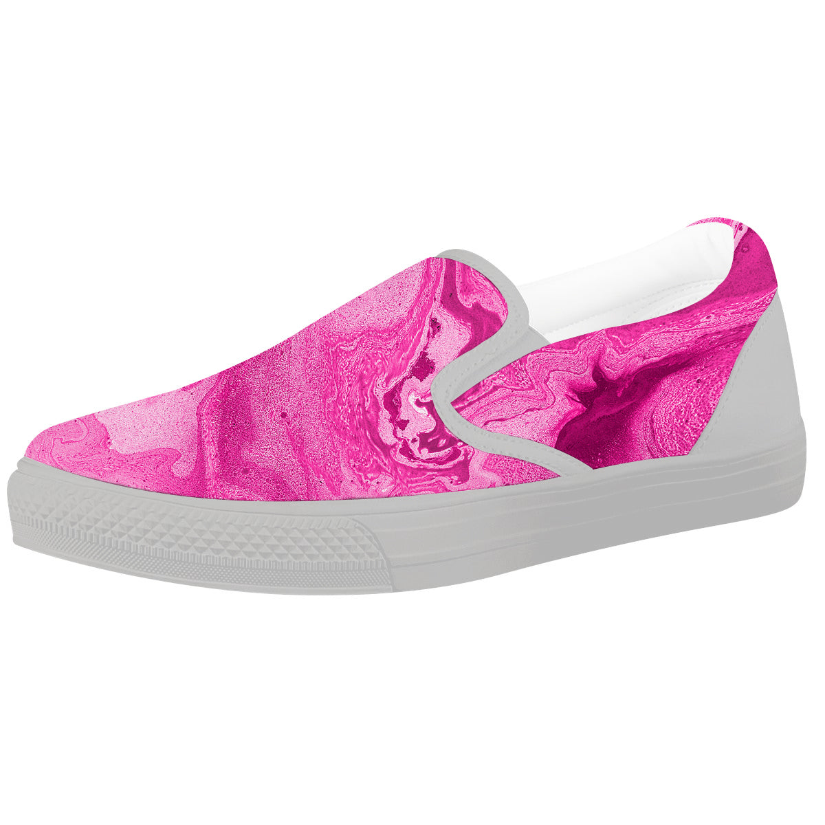 Abstract Pink Marble Print White Slip On Shoes-grizzshop