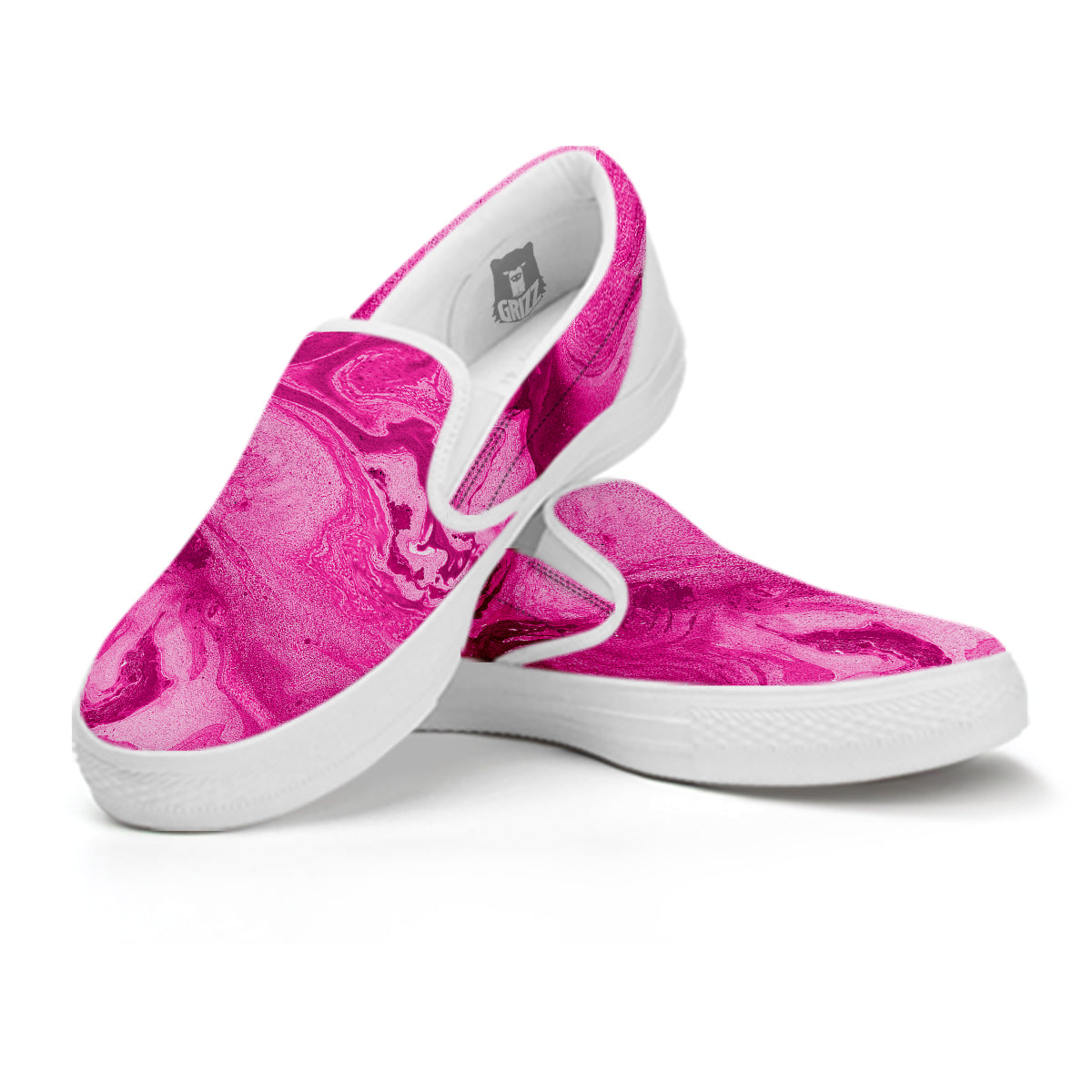 Abstract Pink Marble Print White Slip On Shoes-grizzshop