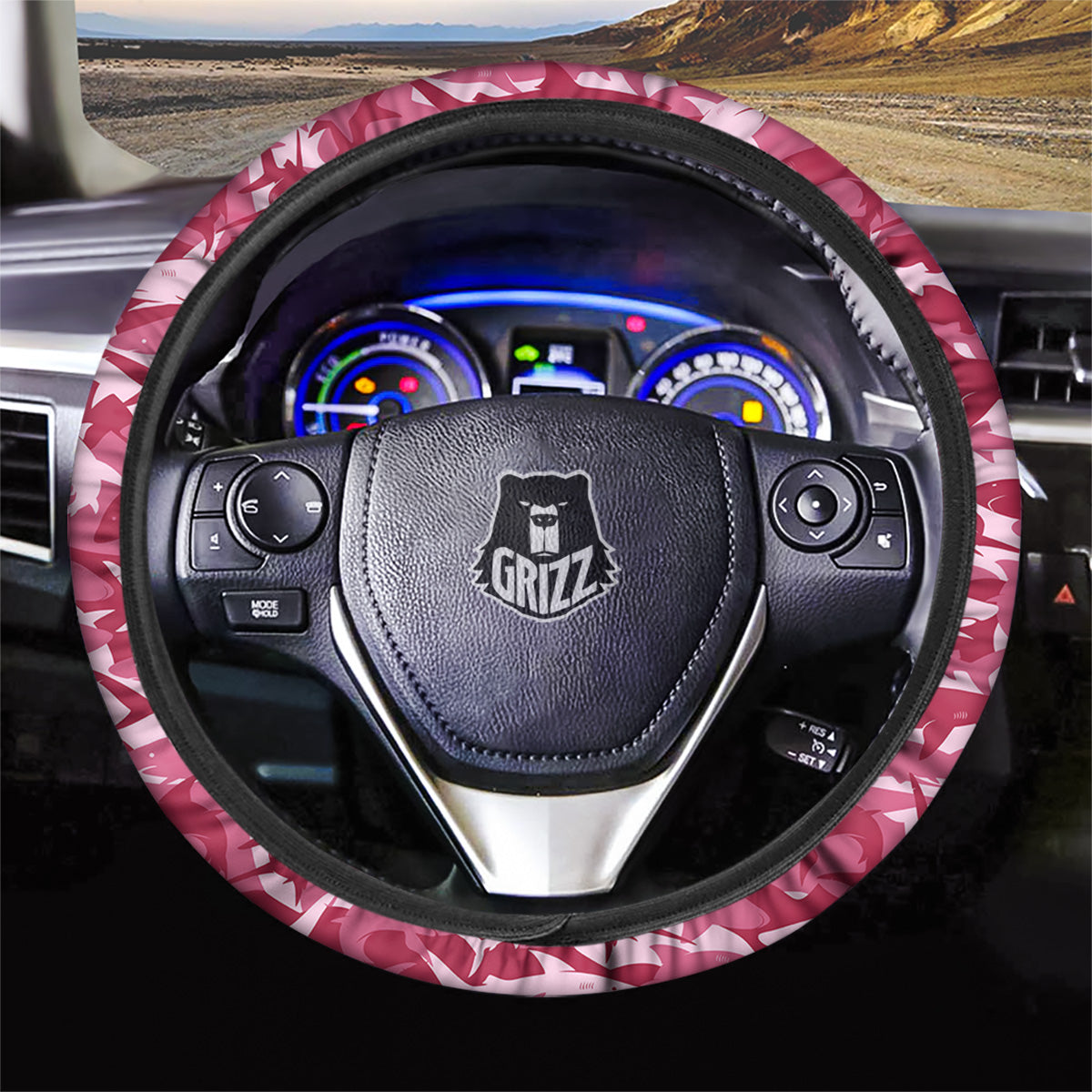 Abstract Pink Shark Camo Print Pattern Car Steering Wheel Cover-grizzshop